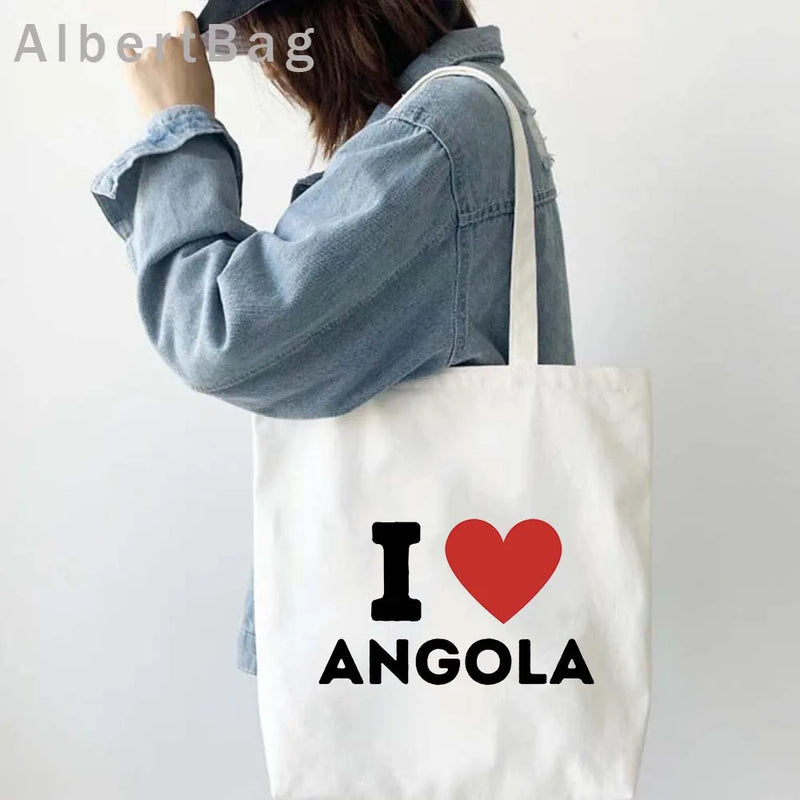Luanda Angola Map Flag Emblem Gift Idea Love Heart South Africa Skyline Shopper Harajuku Canvas Tote Bag Cotton Shopping Handbag
