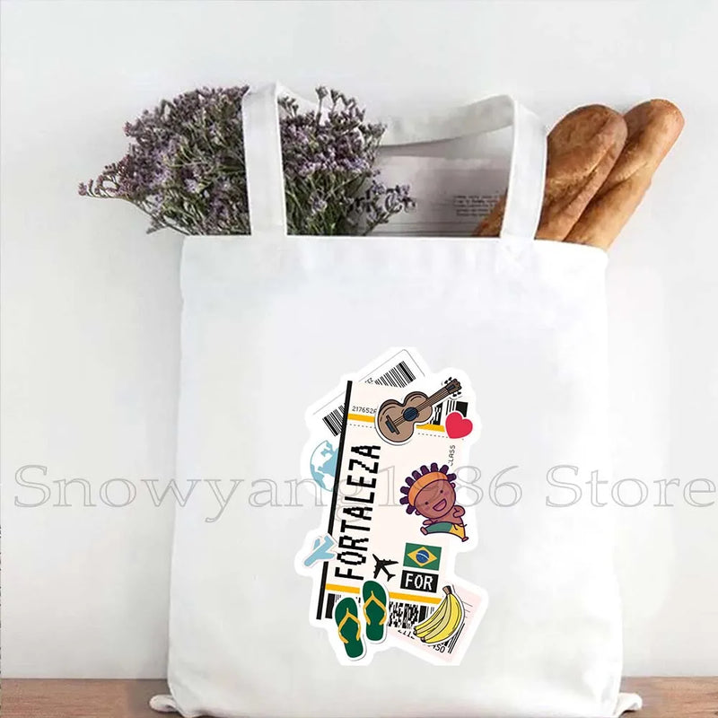 Brazil Map Brazilian Flag Heartbeat Guitar Love Heart Country Watercolor Gift Shoulder Canvas Tote Bag Harajuku Fashion Handbag