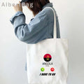 Luanda Angola Map Flag Emblem Gift Idea Love Heart South Africa Skyline Shopper Harajuku Canvas Tote Bag Cotton Shopping Handbag