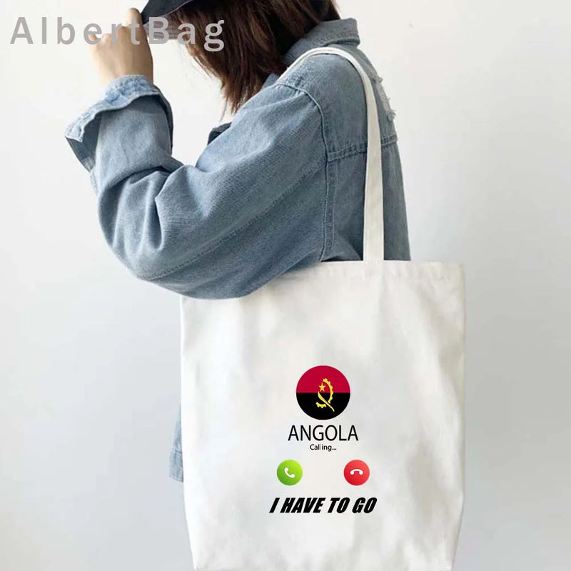 Luanda Angola Map Flag Emblem Gift Idea Love Heart South Africa Skyline Shopper Harajuku Canvas Tote Bag Cotton Shopping Handbag