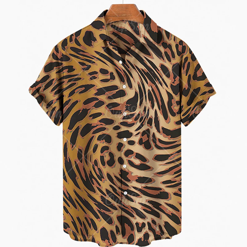 2024 Men's Leopard 3D Shirts Summer Hawaii Beach Shirt Men's Short Sleeve Retro Fashion Clothing Personalized Design Men's Tops