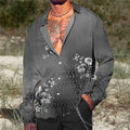 2023 Fashion Shirt Lapel Casual Men's Graffiti Ink Painting Flower Butterfly Outdoor Retro High Quality Material Top Plus Size