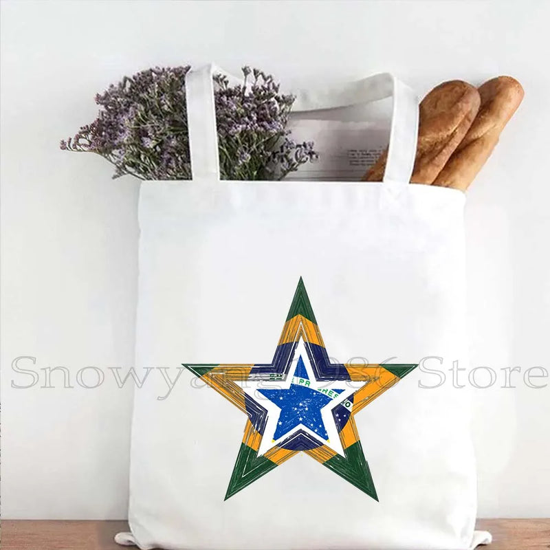 Brazil Map Brazilian Flag Heartbeat Guitar Love Heart Country Watercolor Gift Shoulder Canvas Tote Bag Harajuku Fashion Handbag