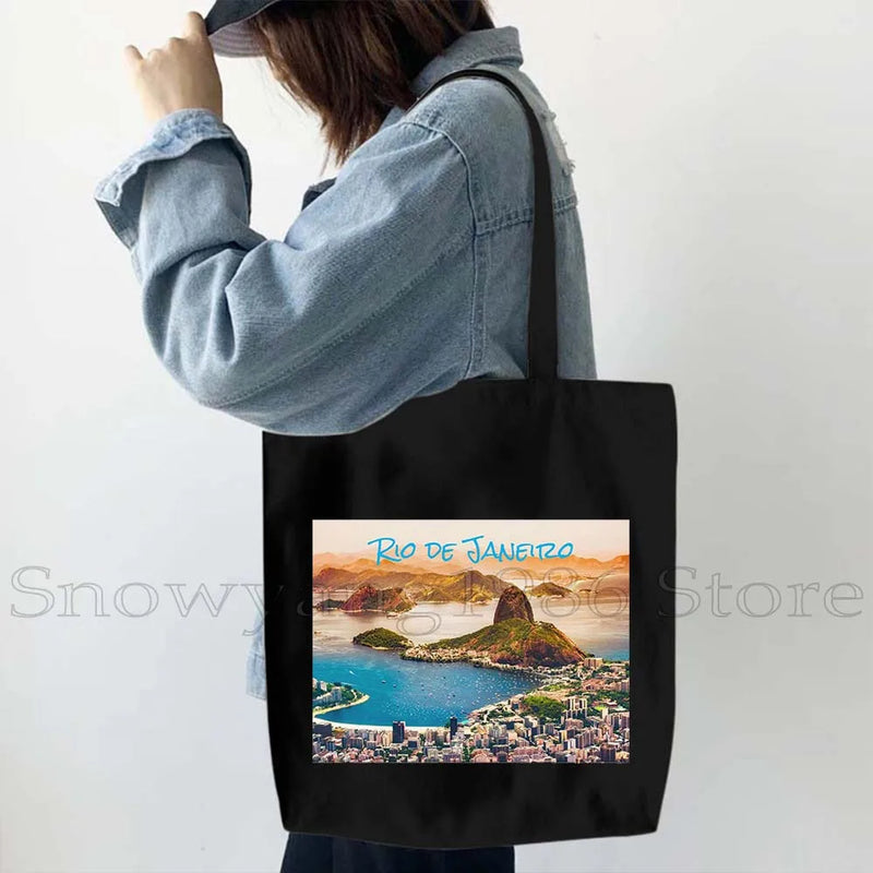 Brazil Map Brazilian Flag Heartbeat Guitar Love Heart Country Watercolor Gift Shoulder Canvas Tote Bag Harajuku Fashion Handbag