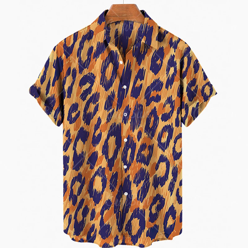 2024 Men's Leopard 3D Shirts Summer Hawaii Beach Shirt Men's Short Sleeve Retro Fashion Clothing Personalized Design Men's Tops