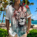 Summer Classic Style Lion Hawaiian Flower Male Social Retro Casual Slim Fit Dress Shirt Blouse Floral Men 3d Print Loose Camisas