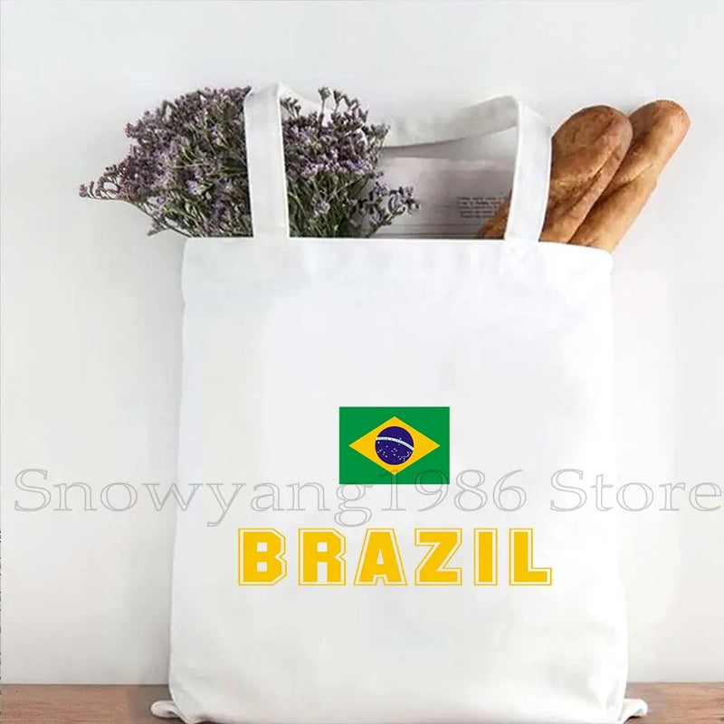 Brazil Map Brazilian Flag Heartbeat Guitar Love Heart Country Watercolor Gift Shoulder Canvas Tote Bag Harajuku Fashion Handbag