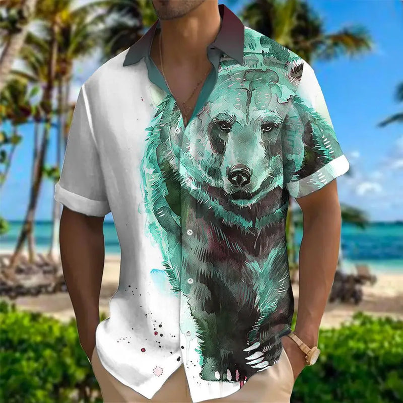 Summer Classic Style Lion Hawaiian Flower Male Social Retro Casual Slim Fit Dress Shirt Blouse Floral Men 3d Print Loose Camisas