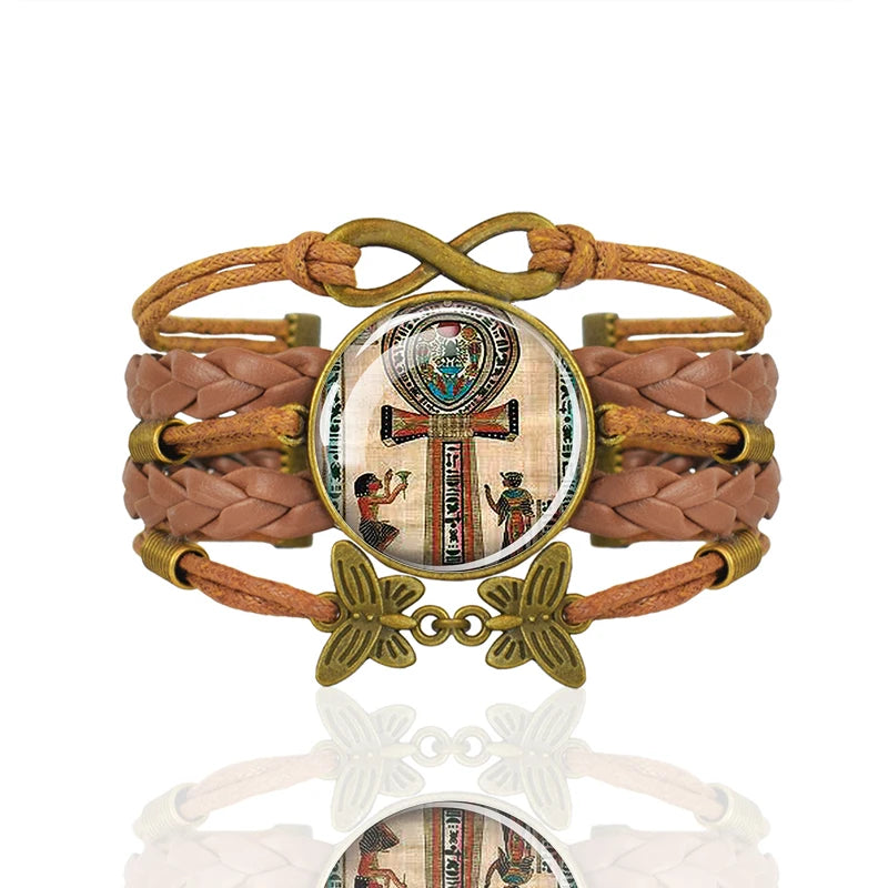 Ancient Egyptian Culture Bangles Ankh Anubis Scarab Isis Goddess The Eye of Horus Weave Bracelet Men Women Jewelry Souvenir Gift