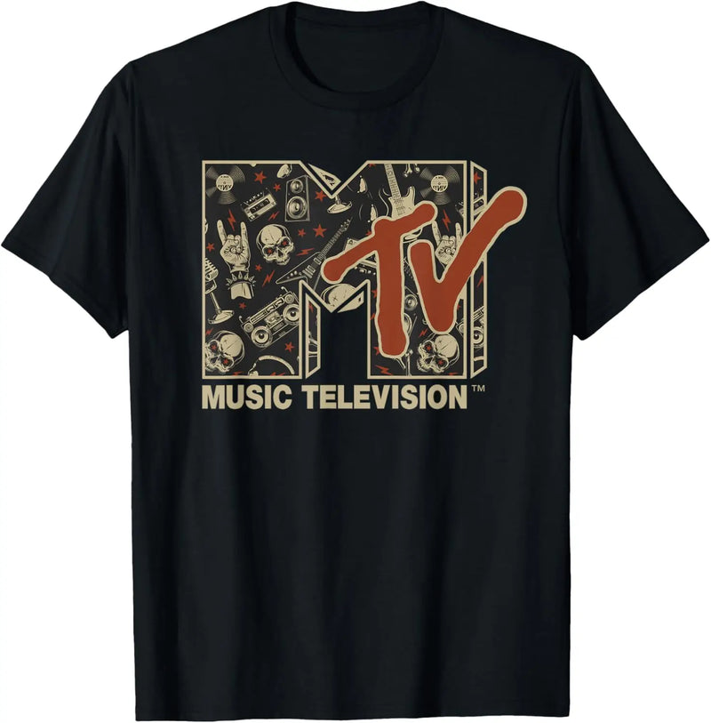 MTV Rock n Roll Music Hard Heavy Metal Skull Guitar Vintage T-Shirt Y2k Clothes Women Clothing Tee Shirt Femme Camisetas 82953