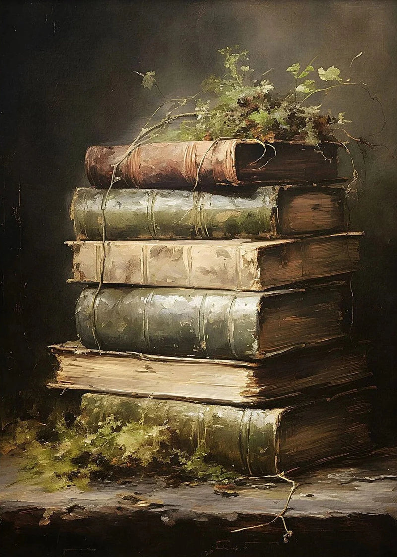 Retro Abstract Dark College Books Skull Flowers Candles Poster Canvas Art Painting Printing Home Room Wall Pictures Decor Gift