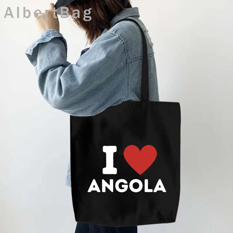 Luanda Angola Map Flag Emblem Gift Idea Love Heart South Africa Skyline Shopper Harajuku Canvas Tote Bag Cotton Shopping Handbag