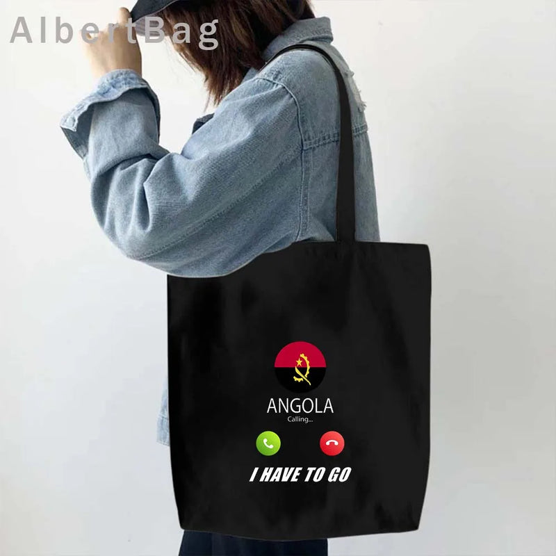 Luanda Angola Map Flag Emblem Gift Idea Love Heart South Africa Skyline Shopper Harajuku Canvas Tote Bag Cotton Shopping Handbag