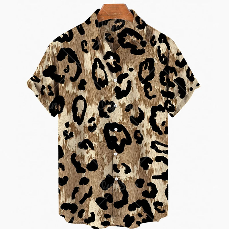 2024 Men's Leopard 3D Shirts Summer Hawaii Beach Shirt Men's Short Sleeve Retro Fashion Clothing Personalized Design Men's Tops