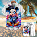 Disney Mickey Mouse Men Women Button Shirt Spider-Man Summer Short Cartoon Hawaii Shirt Set Beach Short Suit Donald Duck