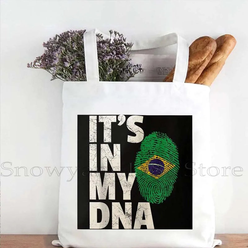 Brazil Map Brazilian Flag Heartbeat Guitar Love Heart Country Watercolor Gift Shoulder Canvas Tote Bag Harajuku Fashion Handbag