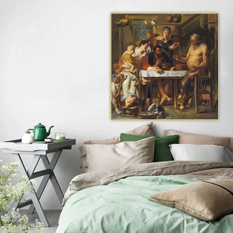 Jacob Jordaens《The satyr and the peasant》Canvas Oil Painting Artwork Aesthetic Picture Poster Wall Hanging Decor Home Decoration