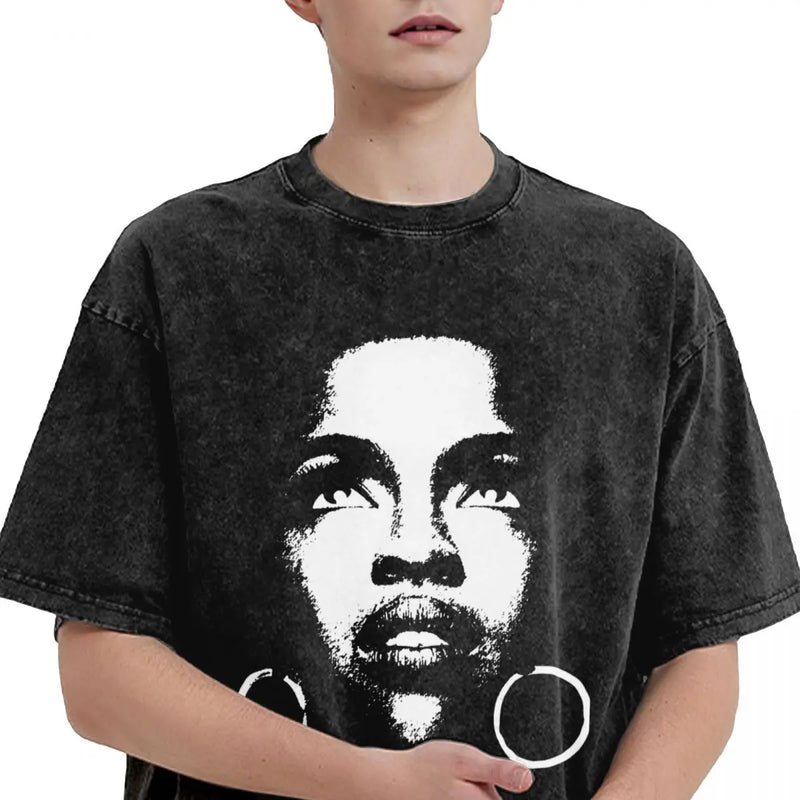Washed T Shirts Fugees Lauryn Hill Hip Hop Novelty T-Shirts High Street Streetwear Short Sleeve Summer Tops Tees for Men Women