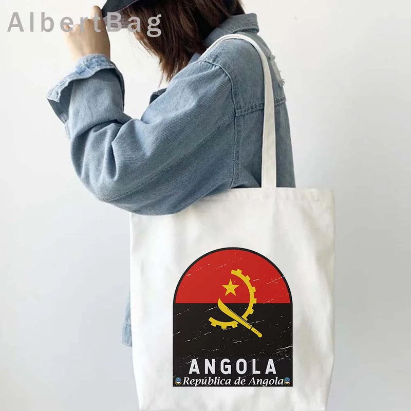 Luanda Angola Map Flag Emblem Gift Idea Love Heart South Africa Skyline Shopper Harajuku Canvas Tote Bag Cotton Shopping Handbag
