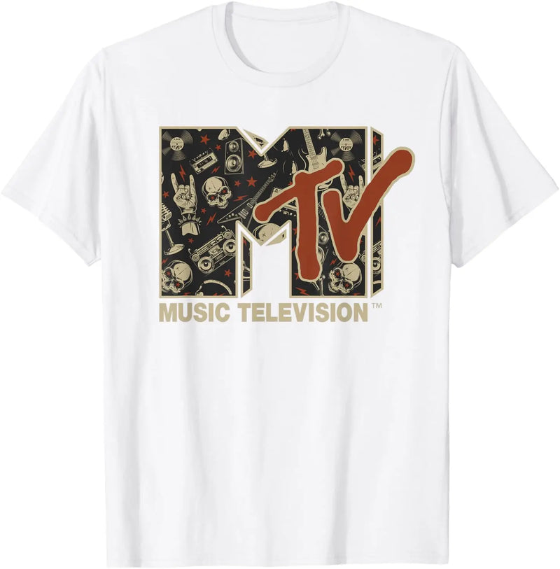 MTV Rock n Roll Music Hard Heavy Metal Skull Guitar Vintage T-Shirt Y2k Clothes Women Clothing Tee Shirt Femme Camisetas 82953