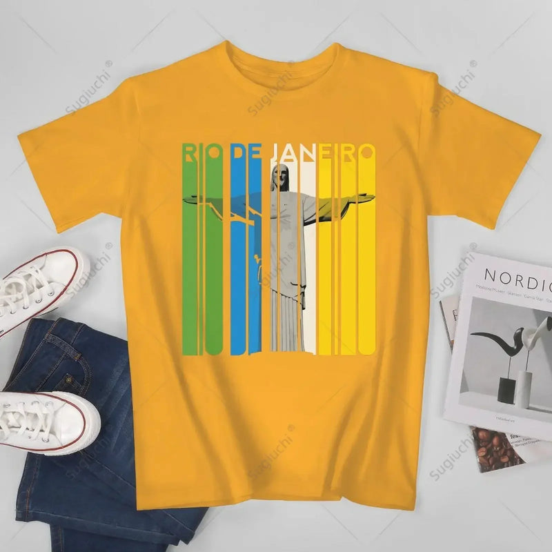 Unisex Men Brazil Retro Beach Brazilian Rio De Janeiro Statue Sao Paulo Tshirt Tees T Shirts Women Boys 100% Cotton T-Shirt
