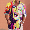 2023 Fashion Shirt Lapel Casual Men's Graffiti Ink Painting Flower Butterfly Outdoor Retro High Quality Material Top Plus Size
