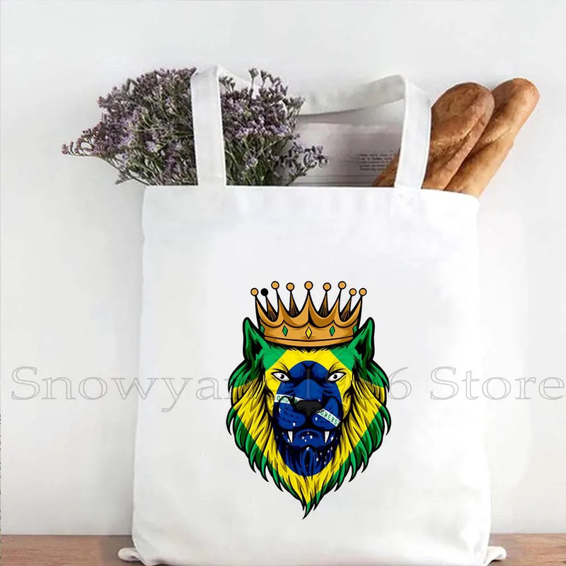 Brazil Map Brazilian Flag Heartbeat Guitar Love Heart Country Watercolor Gift Shoulder Canvas Tote Bag Harajuku Fashion Handbag