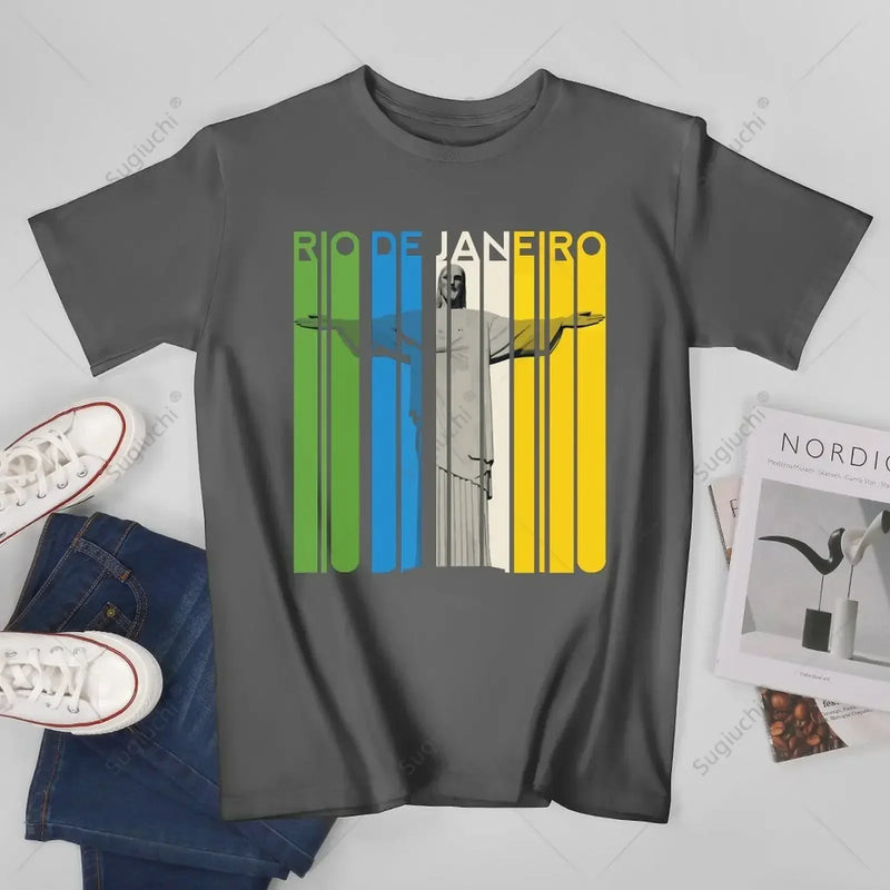 Unisex Men Brazil Retro Beach Brazilian Rio De Janeiro Statue Sao Paulo Tshirt Tees T Shirts Women Boys 100% Cotton T-Shirt