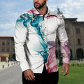 2023 Fashion Shirt Lapel Casual Men's Graffiti Ink Painting Flower Butterfly Outdoor Retro High Quality Material Top Plus Size