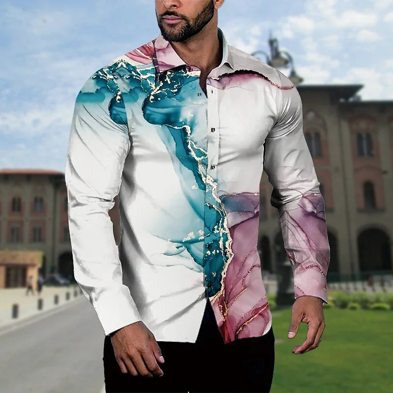 2023 Fashion Shirt Lapel Casual Men's Graffiti Ink Painting Flower Butterfly Outdoor Retro High Quality Material Top Plus Size