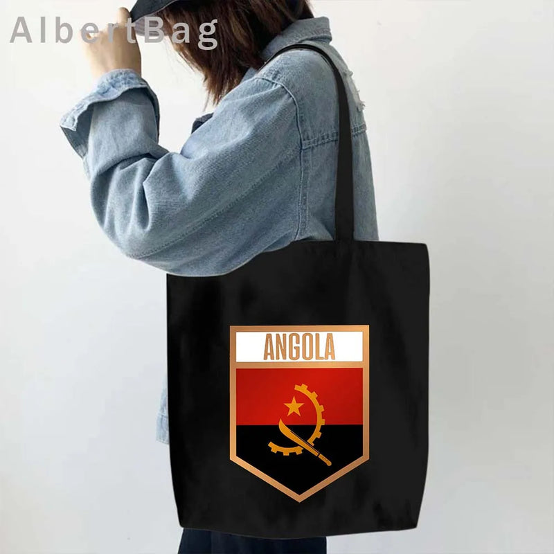 Luanda Angola Map Flag Emblem Gift Idea Love Heart South Africa Skyline Shopper Harajuku Canvas Tote Bag Cotton Shopping Handbag