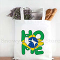 Brazil Map Brazilian Flag Heartbeat Guitar Love Heart Country Watercolor Gift Shoulder Canvas Tote Bag Harajuku Fashion Handbag