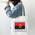 Luanda Angola Map Flag Emblem Gift Idea Love Heart South Africa Skyline Shopper Harajuku Canvas Tote Bag Cotton Shopping Handbag