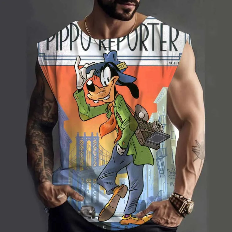 Gym Brand clothing Bodybuilding Fitness Mens running tanks workout Disney Goofy Print vest Stringer sportswear muscle undershirt