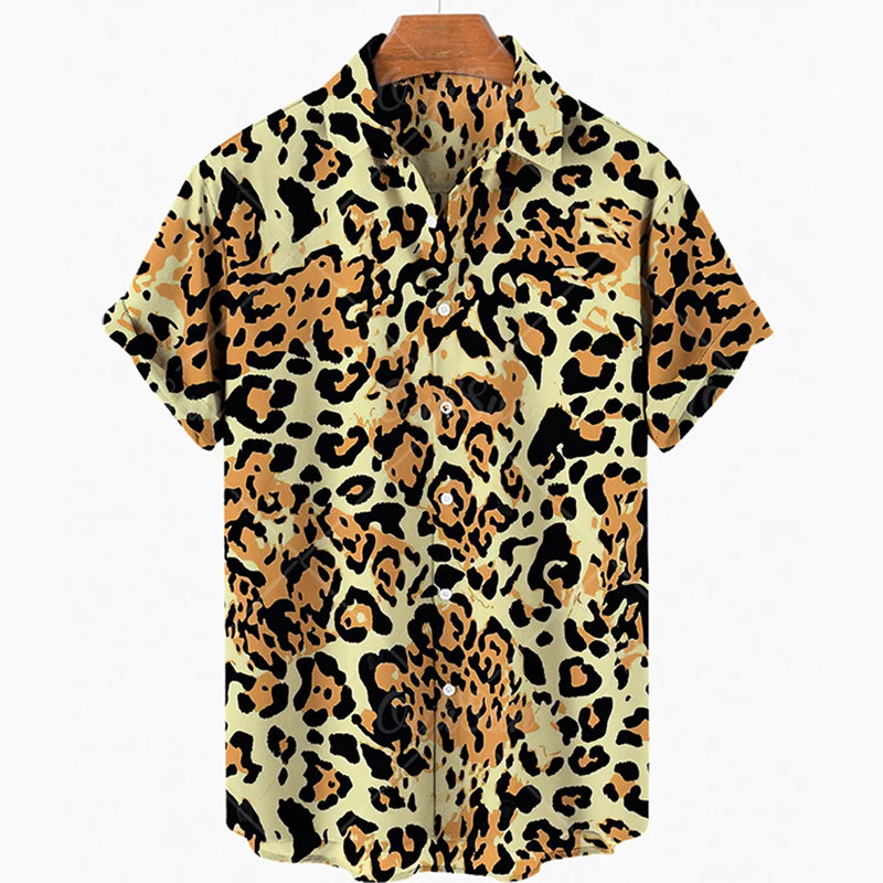 2024 Men's Leopard 3D Shirts Summer Hawaii Beach Shirt Men's Short Sleeve Retro Fashion Clothing Personalized Design Men's Tops