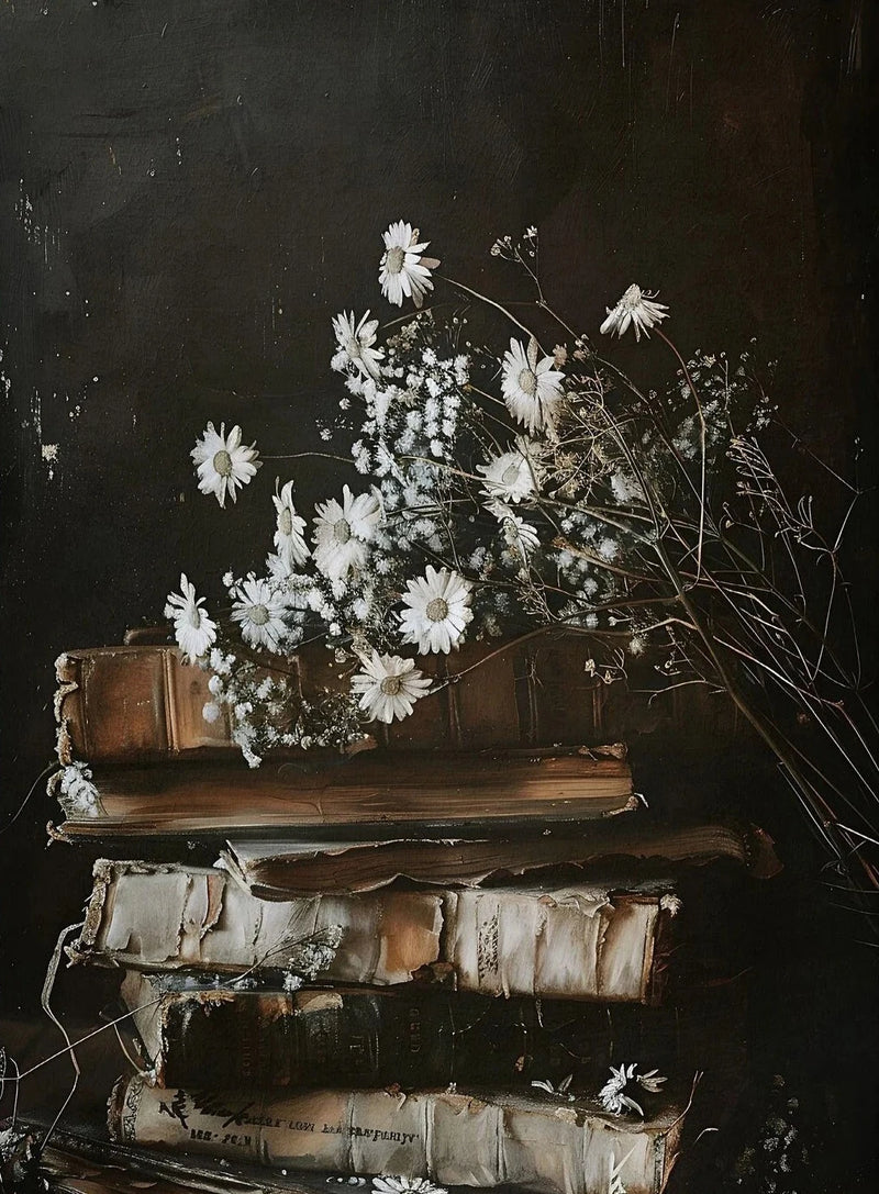 Retro Abstract Dark College Books Skull Flowers Candles Poster Canvas Art Painting Printing Home Room Wall Pictures Decor Gift