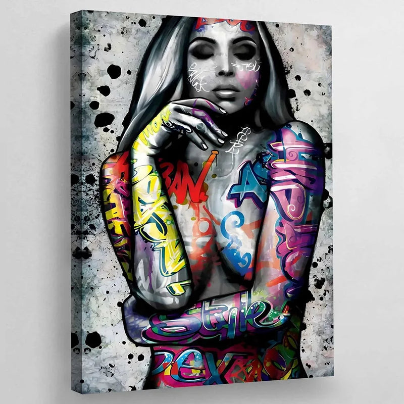 Street Art Woman Body Graffiti Wall Art Canvas Painting Female Body Tattoo Poster And Prints Pictures For Bedroom Home Decor