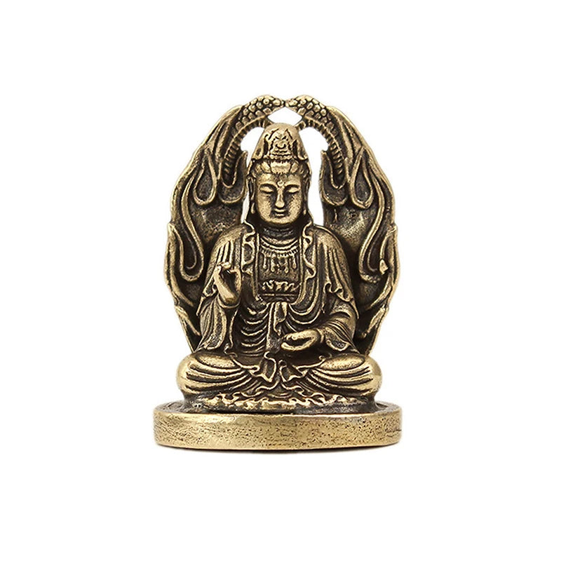 Antique Brass Small Buddha Statue Pocket Guanyin Miniature Figurines Home Office Desk Decorative Ornament Statue Gifts