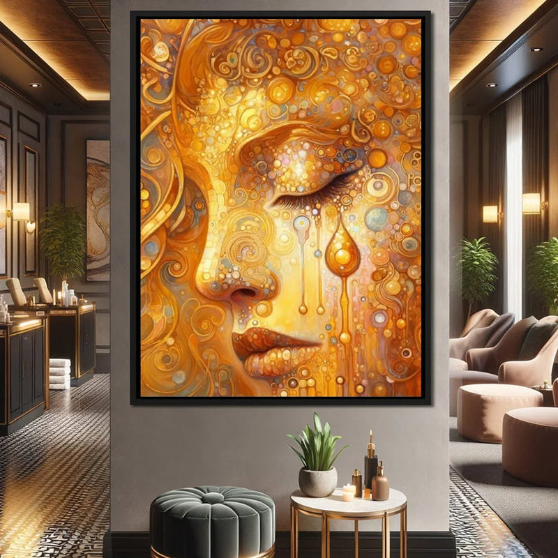 Gustav Klimt Style Female Portrait Art Poster Print Abstract Golden Tears Canvas Painting Modern Wall Art Living Room Home Decor