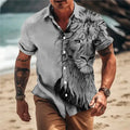 Summer Classic Style Lion Hawaiian Flower Male Social Retro Casual Slim Fit Dress Shirt Blouse Floral Men 3d Print Loose Camisas