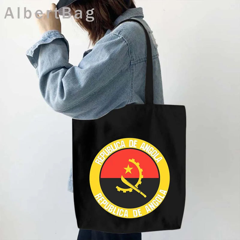 Luanda Angola Map Flag Emblem Gift Idea Love Heart South Africa Skyline Shopper Harajuku Canvas Tote Bag Cotton Shopping Handbag