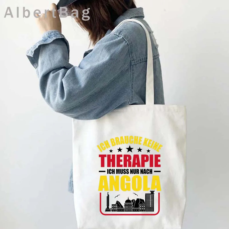 Luanda Angola Map Flag Emblem Gift Idea Love Heart South Africa Skyline Shopper Harajuku Canvas Tote Bag Cotton Shopping Handbag