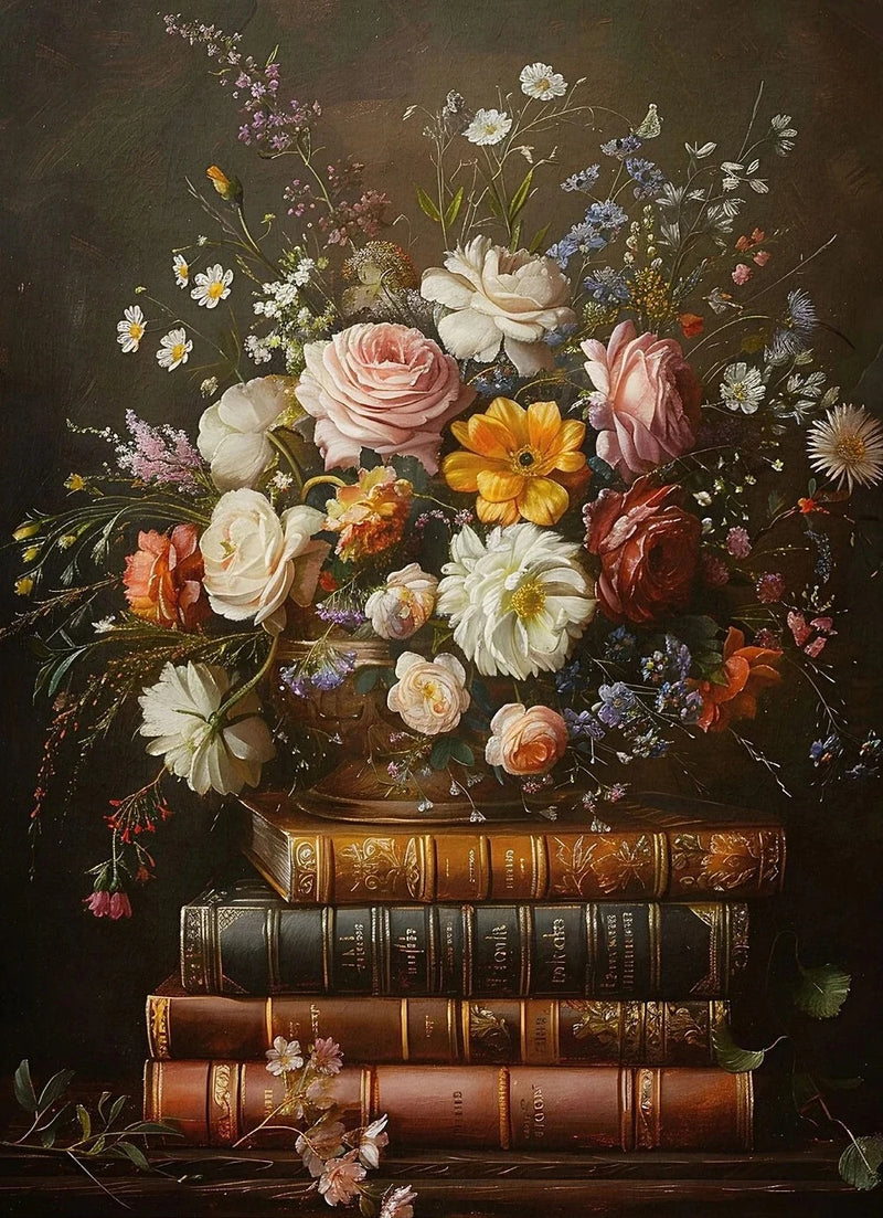 Retro Abstract Dark College Books Skull Flowers Candles Poster Canvas Art Painting Printing Home Room Wall Pictures Decor Gift