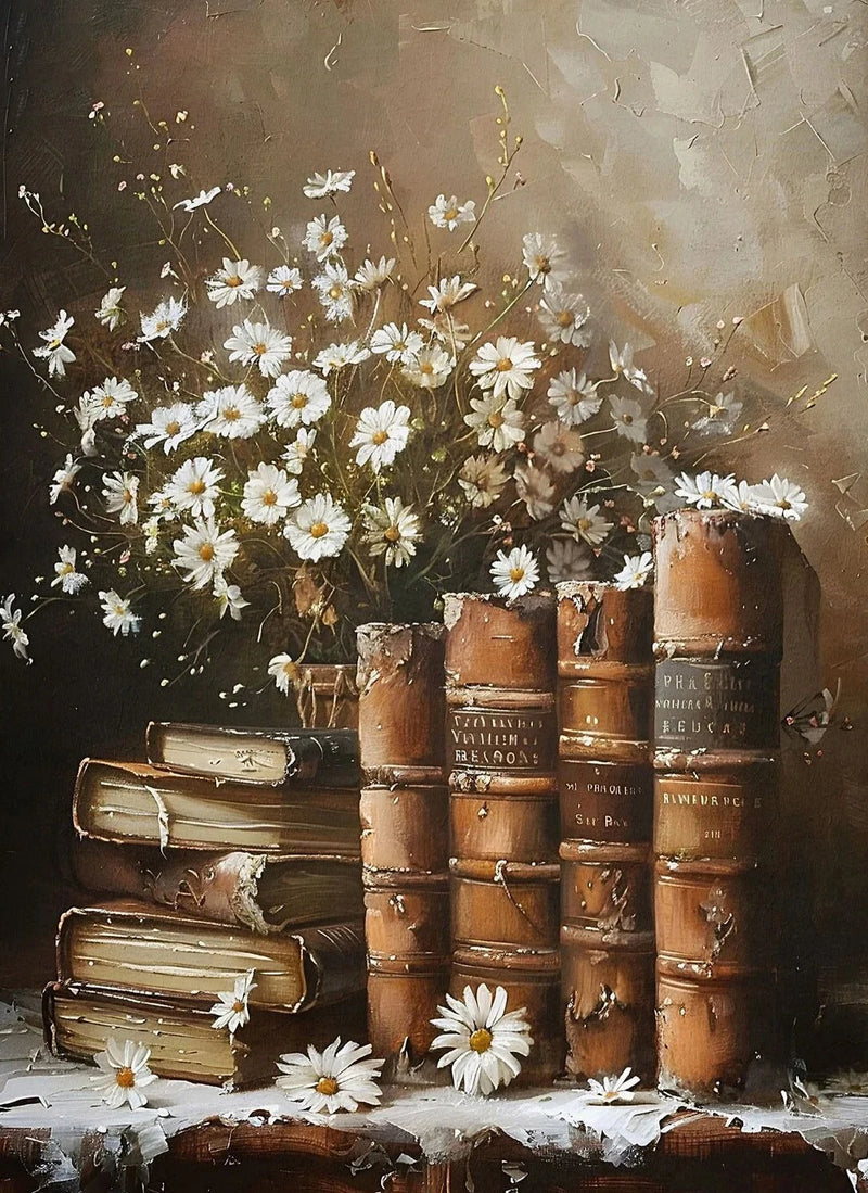 Retro Abstract Dark College Books Skull Flowers Candles Poster Canvas Art Painting Printing Home Room Wall Pictures Decor Gift