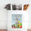 Brazil Map Brazilian Flag Heartbeat Guitar Love Heart Country Watercolor Gift Shoulder Canvas Tote Bag Harajuku Fashion Handbag