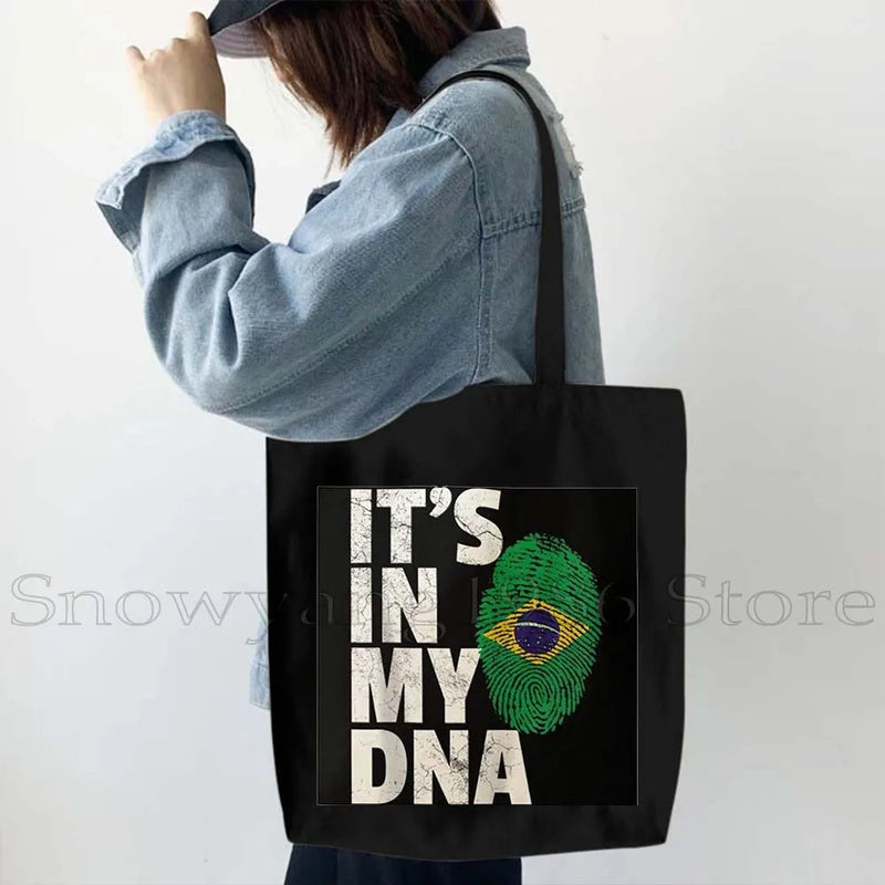 Brazil Map Brazilian Flag Heartbeat Guitar Love Heart Country Watercolor Gift Shoulder Canvas Tote Bag Harajuku Fashion Handbag