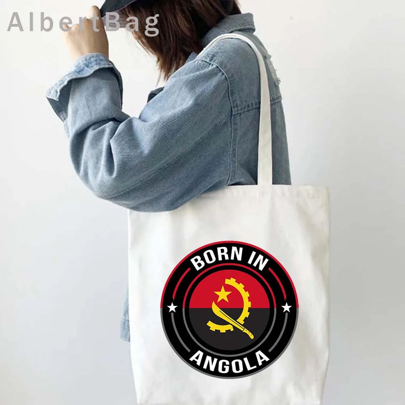 Luanda Angola Map Flag Emblem Gift Idea Love Heart South Africa Skyline Shopper Harajuku Canvas Tote Bag Cotton Shopping Handbag