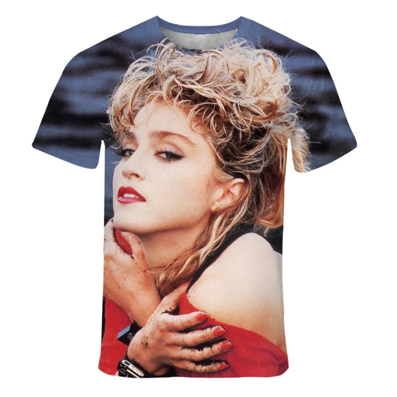 Summer fashion trend personalized singer Madonna 3D printed printed printed pattern casual and comfortable T-shirt