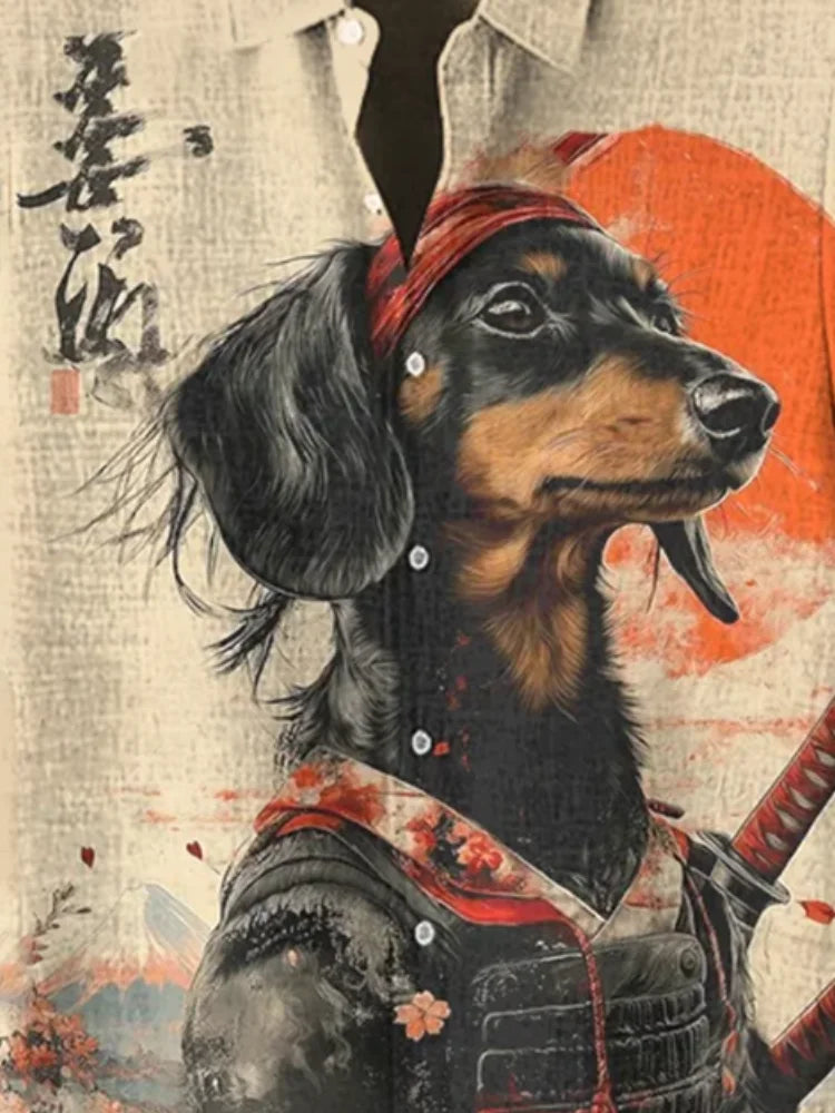 Men's Dachshund Warrior International Dog Day Art Print Casual Shirt Holiday Summer Short Sleeve Chic Tops Retro Y2k Funny Tunic