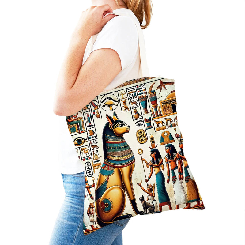 Pharaohs Anubis Women Shopper Bag Murals of Ancient Egyptian Double Print Girl Tote Lady Handbag Shopping Bags
